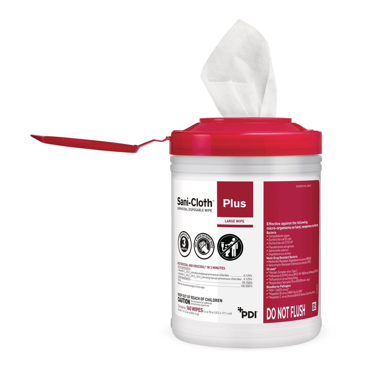 Sani-Cloth® Plus Germicidal Wipe Disinfectant Cleaner, Canister, 6 x 6¾ Inch