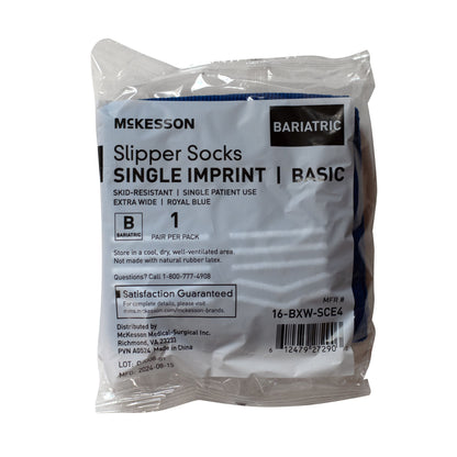 Slipper Socks McKesson Unisex Adult Bariatric / X-Wide Double Tread Single Patient Use Royal Blue