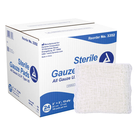 Dynarex 3352 Sterile Gauze Sponge, 2 x 2 Inch, 12-Ply