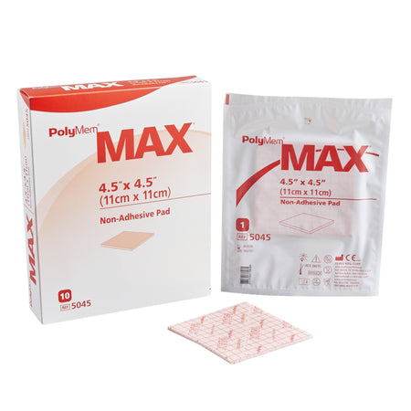 Ferris 5045 PolyMem Max Nonadhesive without Border Foam Dressing, 4½ x 4½ Inch