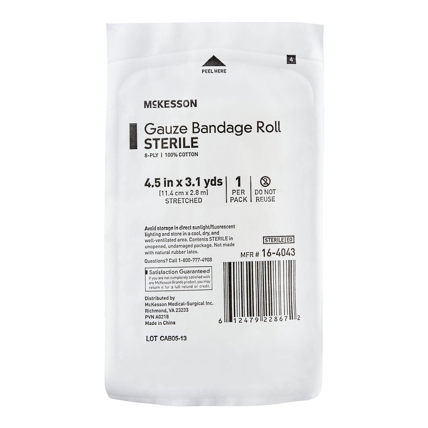 McKesson Sterile Fluff Bandage Roll, 4-1/2 Inch x 3-1/10 Yard, 8-Ply
