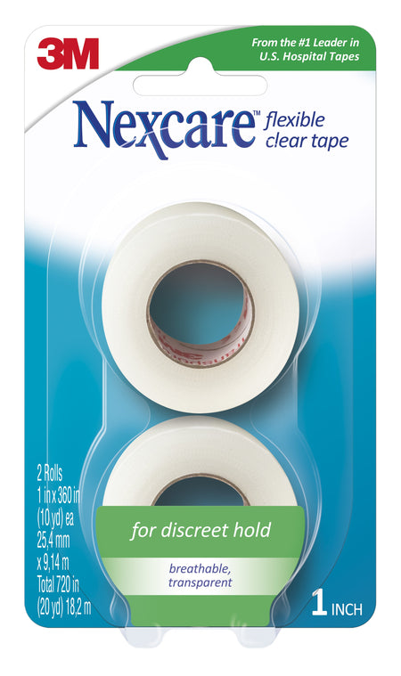 3M 771-2PK Nexcare Flexible Stretchy Fabric Medical Tape, 1 Inch x 10 Yard, Clear