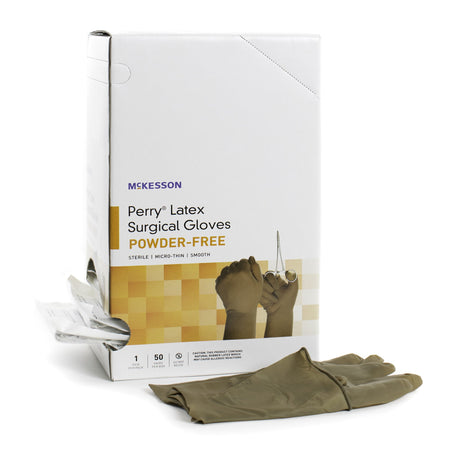 McKesson 20-1390N Perry Latex Surgical Glove, Size 9, Brown