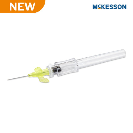 Peripheral IV Catheter McKesson Prevent® R 24 Gauge 3/4 Inch Polyurethane Winged Hub Blood Control Push Button Safety
