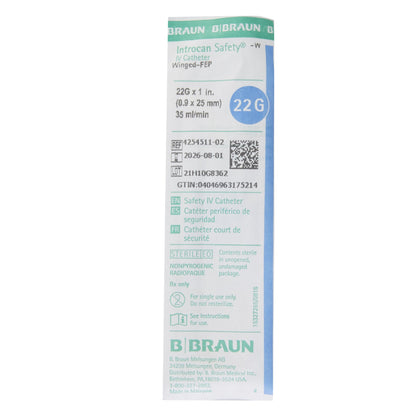 Introcan Safety® Peripheral IV Catheter, 24 Gauge, Straight, Notched