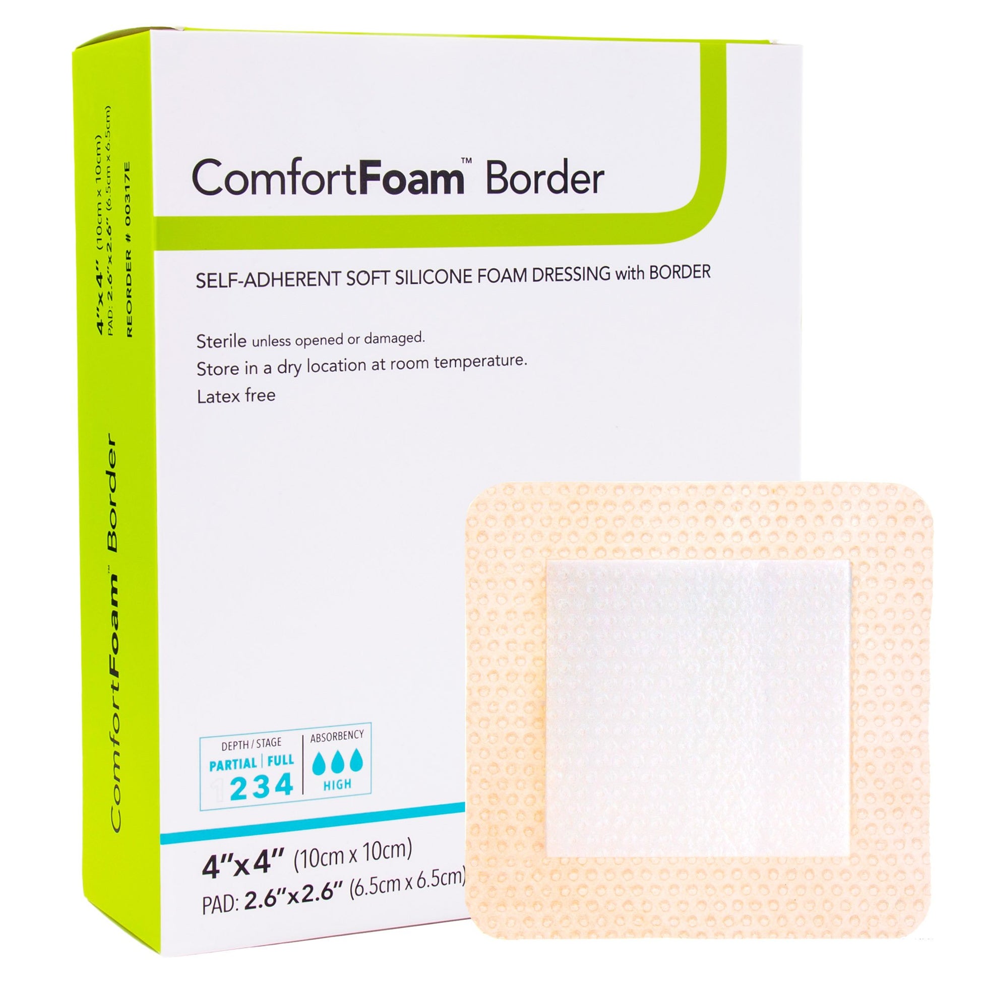 Box of 10 Dermarite ComfortFoam Border 00317E silicone foam dressings 4x4 inches