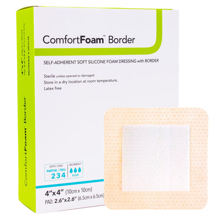Box of 10 Dermarite ComfortFoam Border 00317E silicone foam dressings 4x4 inches