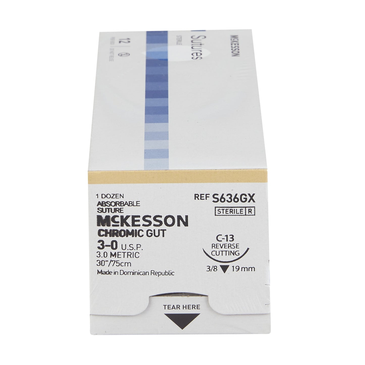 McKesson Chromic Gut Absorbable Suture with C-13 Needle, Size 3-0