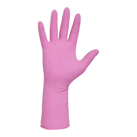 Halyard 47454 Pink Underguard Nitrile Extended Cuff Length Exam Glove, Medium, Pink