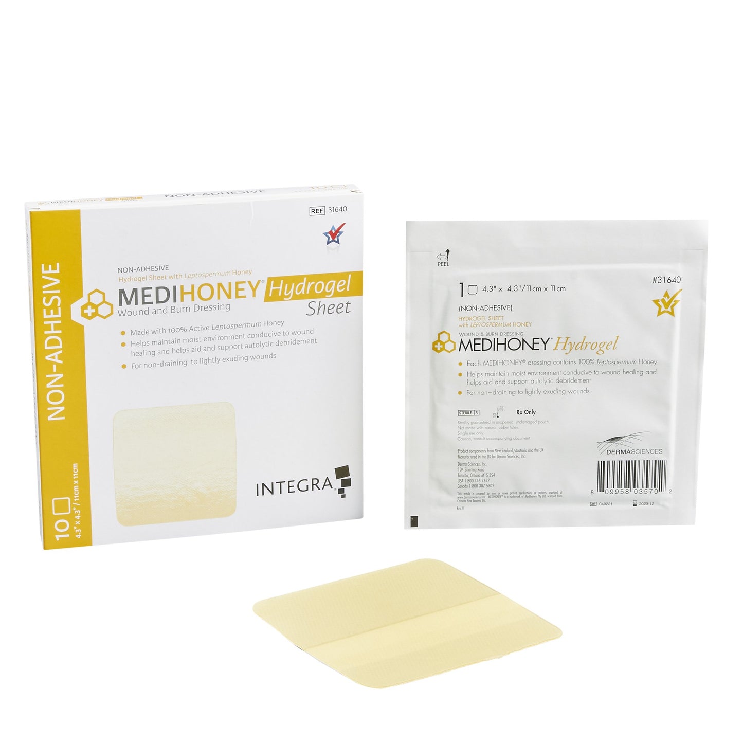 Medihoney® Honey Hydrogel Dressing without Adhesive, 4-3/10 x 4-3/10 Inch