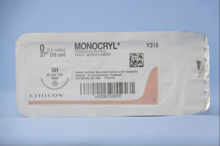 Ethicon Y318H Monocryl Poliglecaprone Absorbable Suture with Needle, Taper Point Monofilament