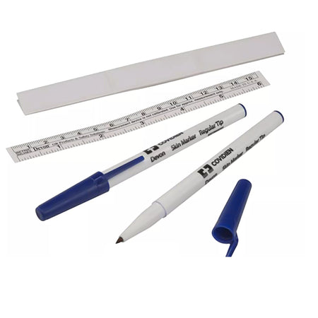 Cardinal 31145892 Health Devon Traditional Skin Marker with Ruler, Fine Tip, Sterile