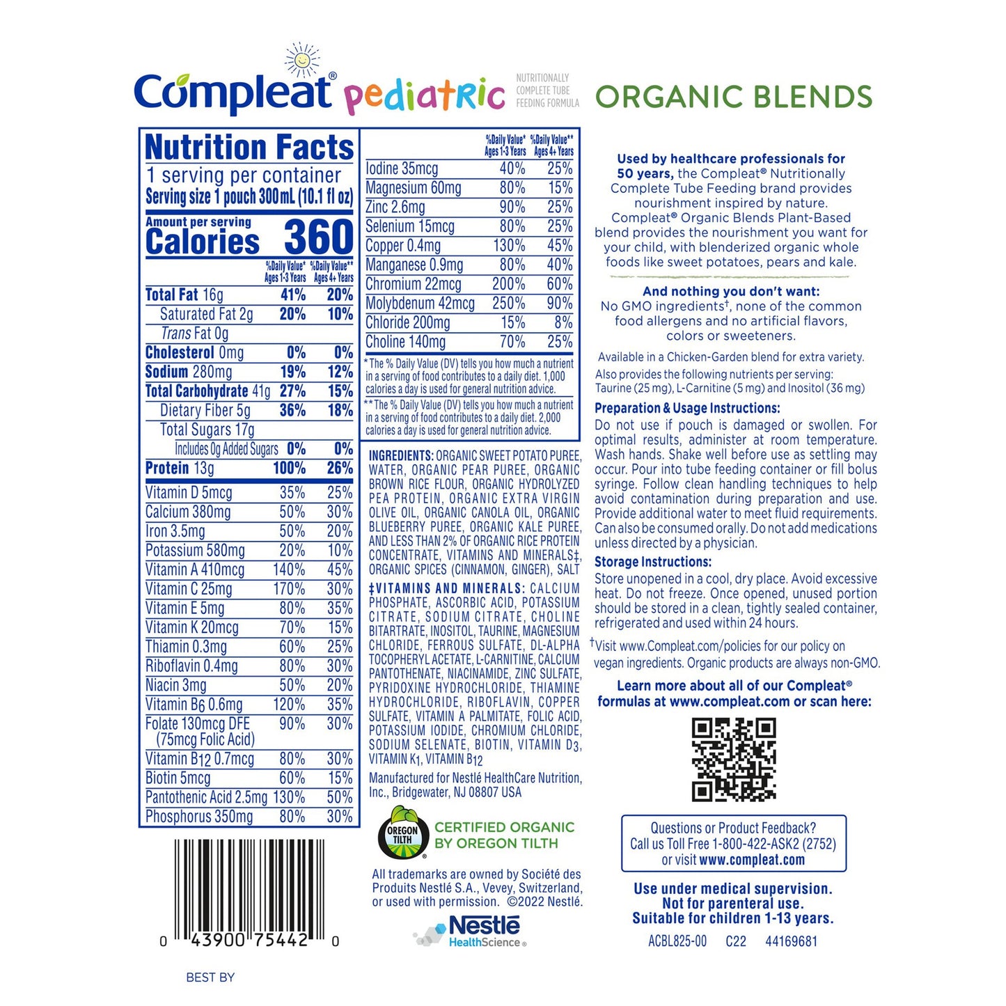Pediatric Oral Supplement Compleat® Pediatric Organic Blends Plant Blend Flavor 10.1 oz. Pouch Liquid Organic