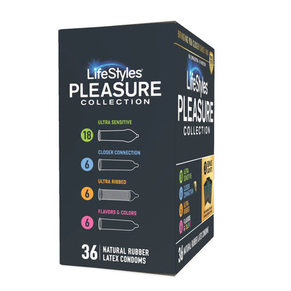 Condom Variety Pack Lifestyles® Pleasure Collection Lubricated One Size Fits Most 36 Per Box