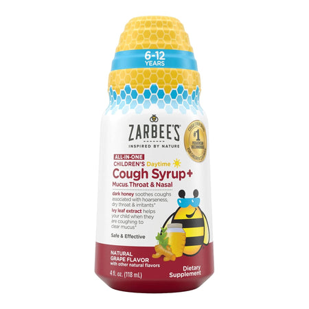 J & J Sales 30045066383 Zarbee's All-In-One Children's Daytime Cough Syrup, Mucus, Throat & Nasal, Grape