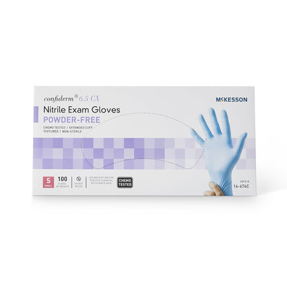 McKesson Confiderm® 6.5CX Nitrile Extended Cuff Length Exam Glove, Small, Blue