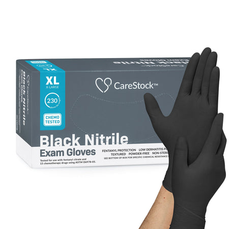 CareStock CS2778 Nitrile Exam Glove, Extra Large, Black