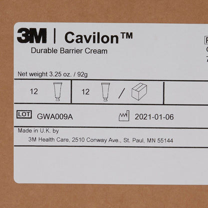 3M Cavilon™ 3355 Durable Barrier Cream, 3.25 oz Tube, Fragrance Free, Hypoallergenic