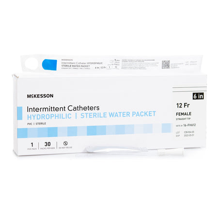 McKesson 16-FH612 Women's Intermittent Catheter with Hydrophilic Coating, Straight Tip