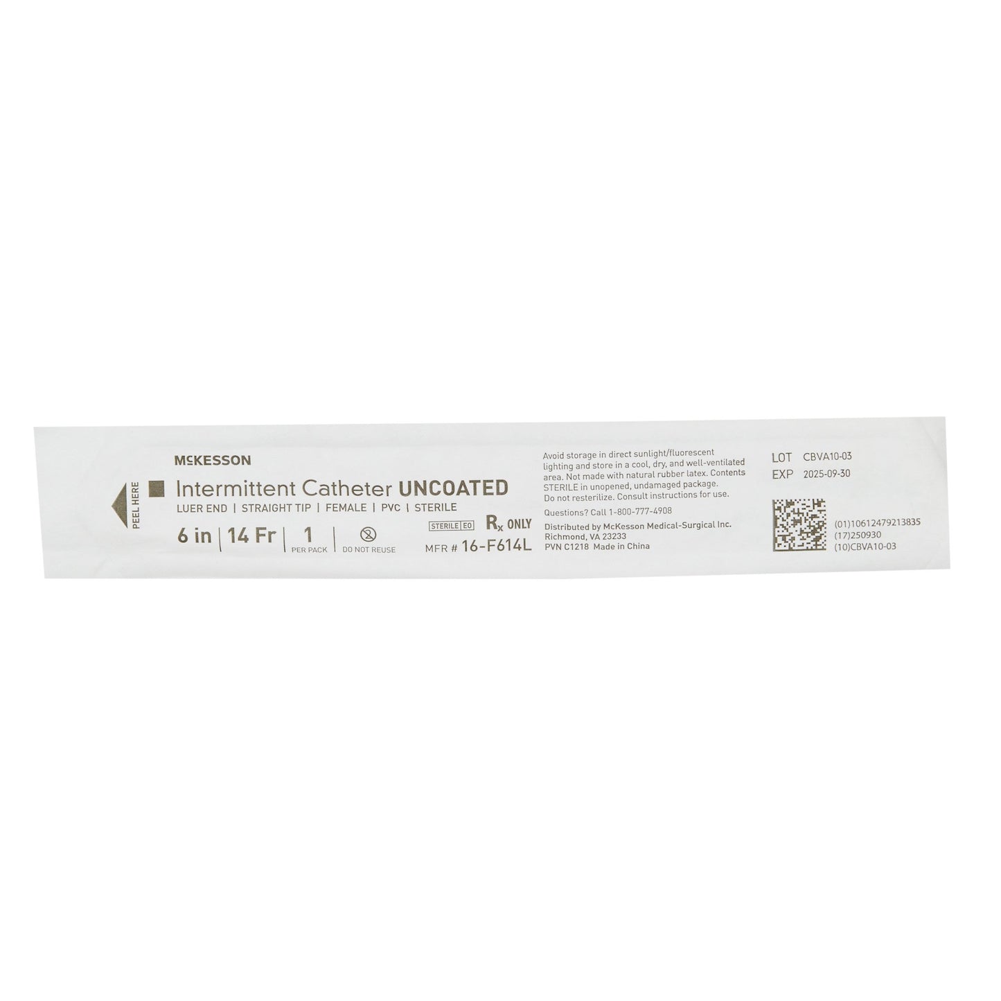 McKesson Female Urethral Catheter, 14 Fr, Luer Tip