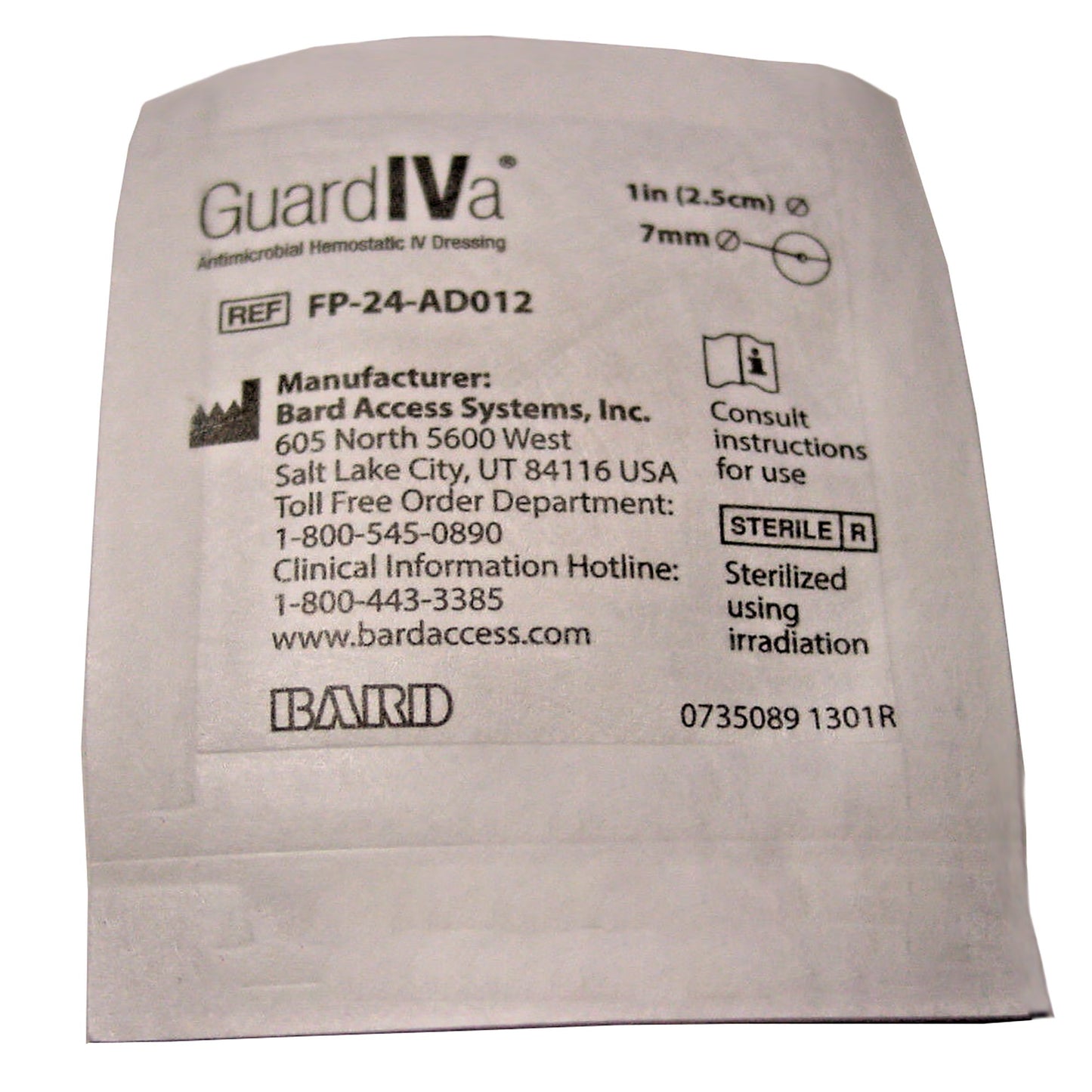 GuardIVa® Hemostatic IV Dressing, 1 inch Disk with 7.0 mm Center Hole