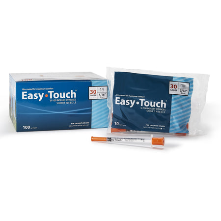 MHC Medical 830165 EasyTouch 1 mL Insulin Syringe with Needle, 30 Gauge