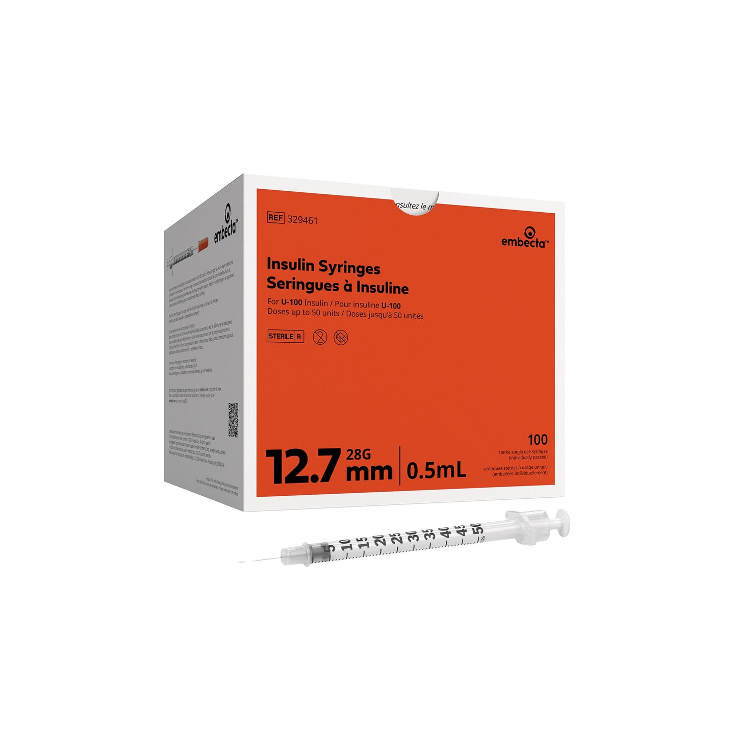 Lo-Dose™ Micro-Fine™ 0.5 mL Insulin Syringe with Needle, 28 Gauge, 1/2 Inch Length