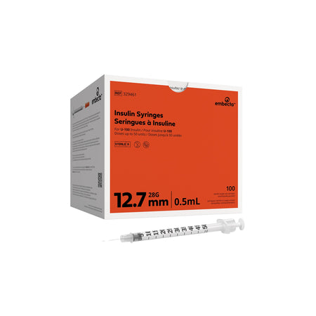embecta 329461 Lo-Dose Micro-Fine 0.5 mL Insulin Syringe with Needle, 28 Gauge