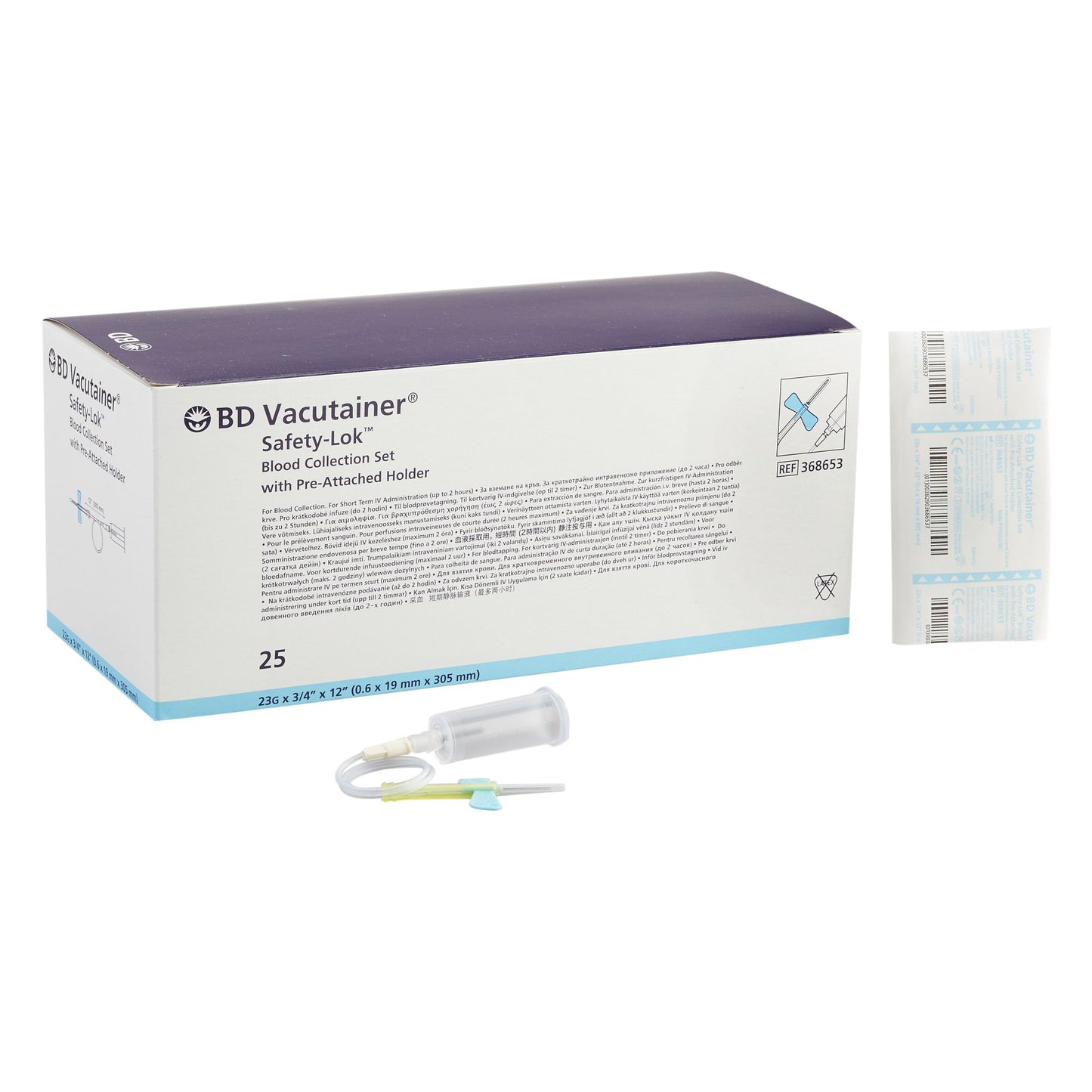 A box of 50 BD 368653 Vacutainer Safety-Lok blood collection sets 21G x 3/4 inch at Lexicon Medical Supply.