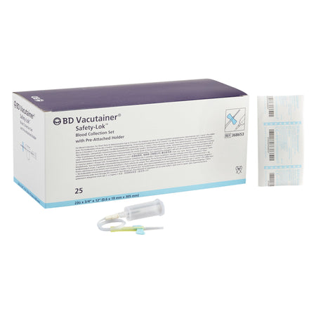 A box of 50 BD 368653 Vacutainer Safety-Lok blood collection sets 21G x 3/4 inch at Lexicon Medical Supply.