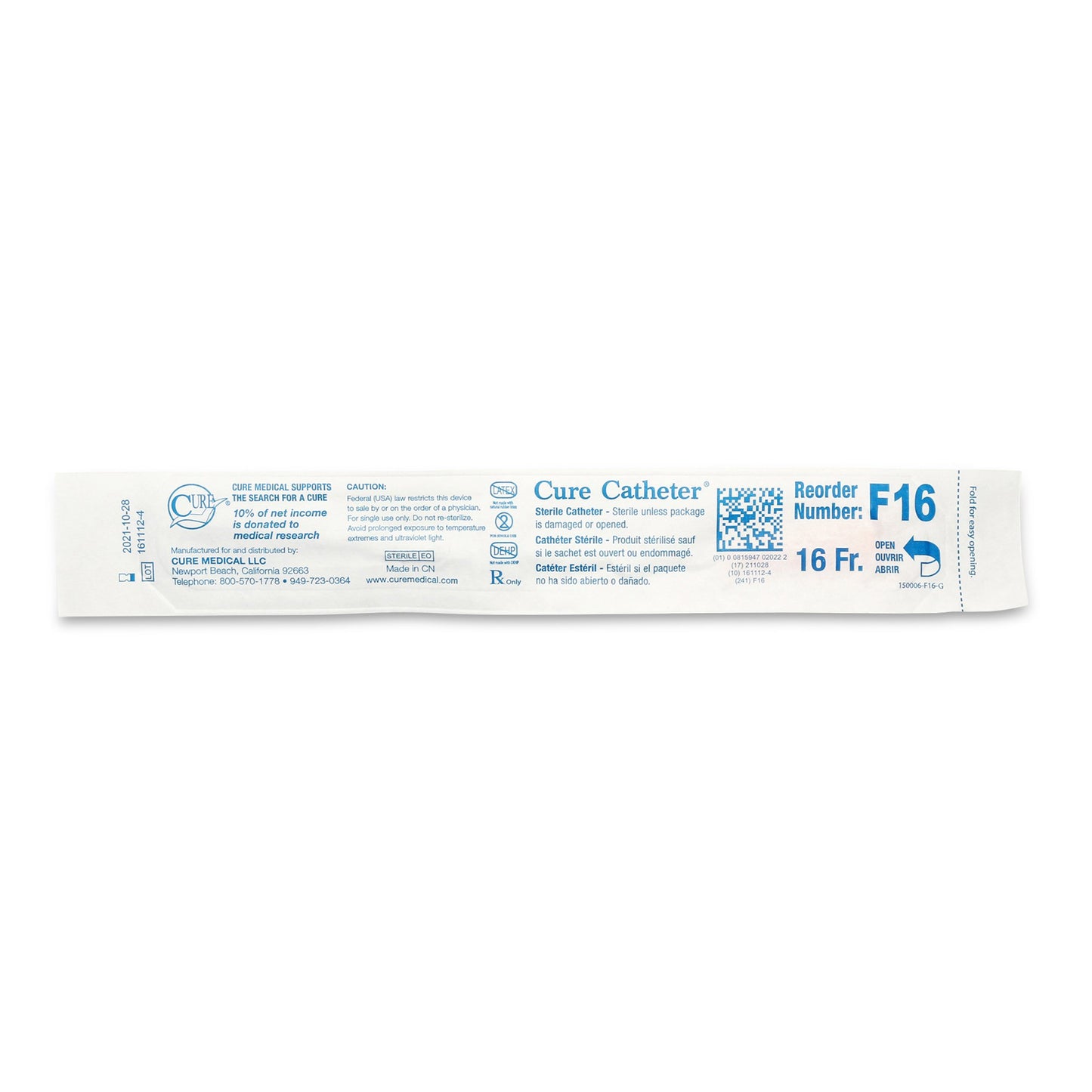 Cure Catheter™ Urethral Catheter, 16 Fr., Female, Straight