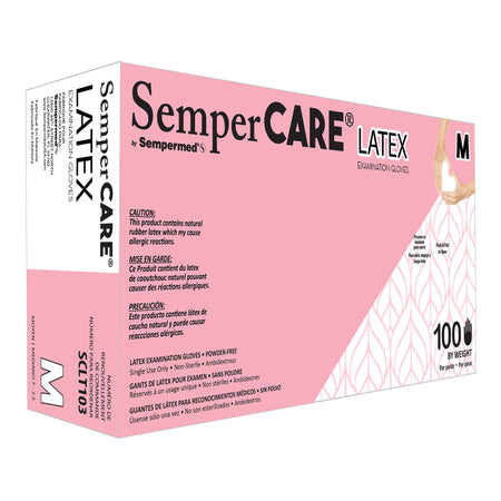 Sempermed SCLT103 SemperCare Latex Latex Exam Glove, Medium, Ivory