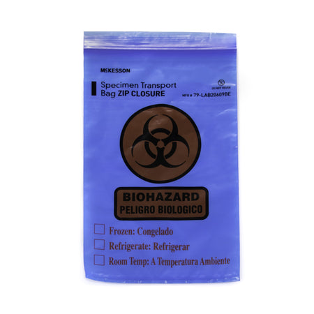 McKesson 79-LAB20609BE Specimen Transport Bag, Document Pouch, Zip Close, Blue Tinted, 6 x 9"