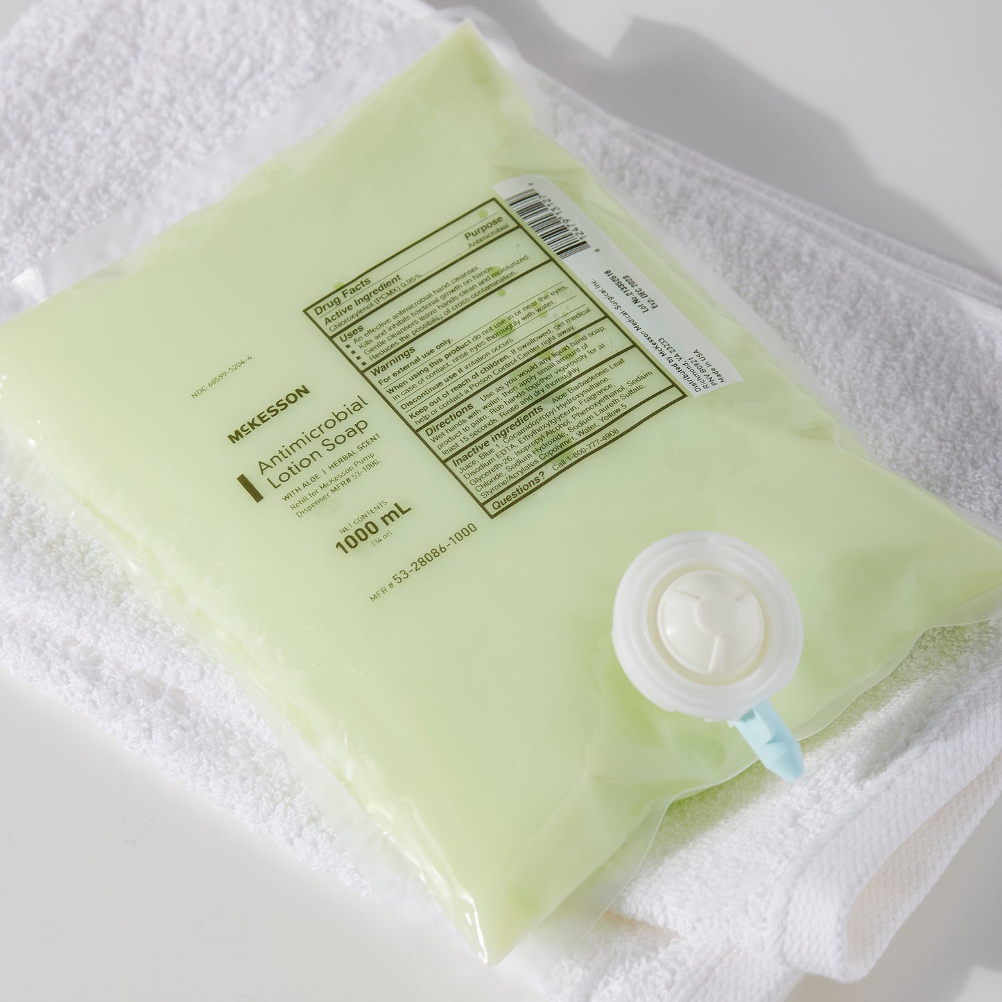 McKesson Antimicrobial Lotion Soap, Herbal Scent, With Aloe, 1,000 mL Refill Bag