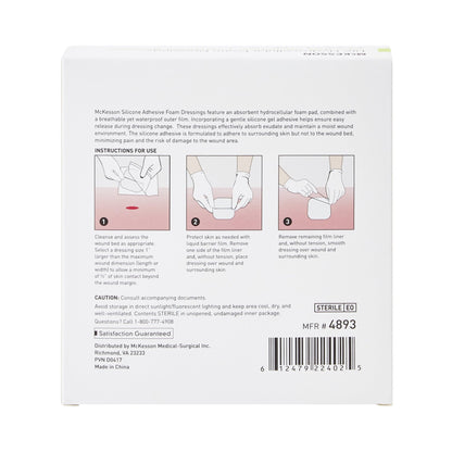 McKesson Lite Hydrocellular Foam Dressing w/ Silicone Adhesive w/o Border, 4 x 4