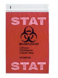 ASP Global LLC Q603 Specimen Transport Bag, Document Pouch, Zip Closure, Red Tint, STAT print, 6 x 9