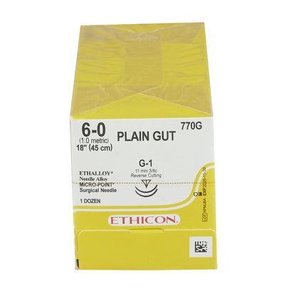 Absorbable Suture with Needle GUT PLAIN Plain Gut G-1 3/8 Circle Precision Reverse Cutting Needle Size 6-0 Monofilament
