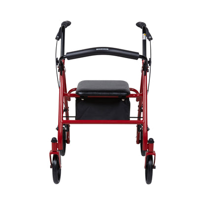 McKesson Folding Steel Four-Wheel Rollator, 12-Inch Seat Width, Red