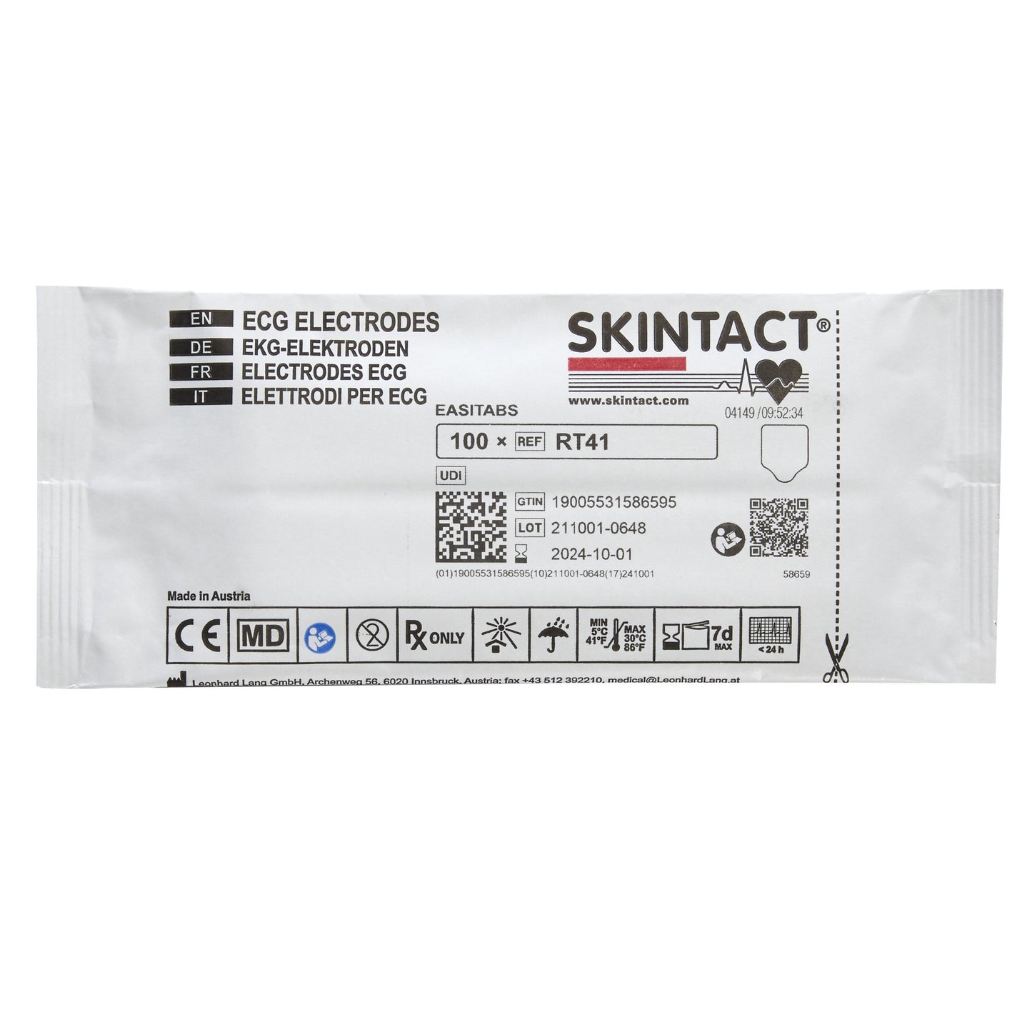 ECG Resting Electrode SKIN TACT™ Tab Connector Solid Gel Adult 100 per Pack