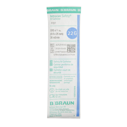 Introcan Safety® Peripheral IV Catheter, 22 Gauge, Winged