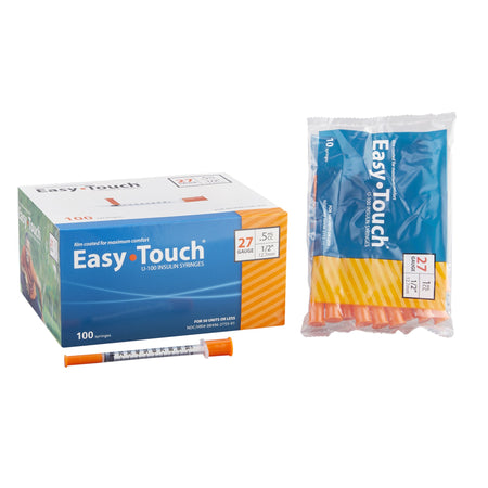 MHC Medical 827155 EasyTouch Standard Insulin Syringe with Needle, 27 Gauge, 1/2 Inch