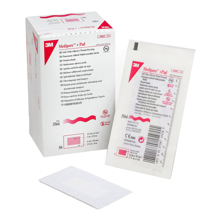 Solventum 3564 3M Medipore +Pad Soft Cloth Dressings, 2-3/8 x 4 Inch, White
