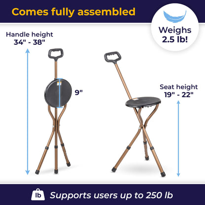 drive™ Aluminum Seat Cane, 34 – 38 Inch Height
