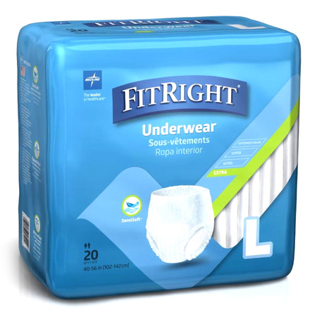 Medline MSC13505A FitRight Extra Absorbent Underwear, Large, Pull On with Tear Away Seams