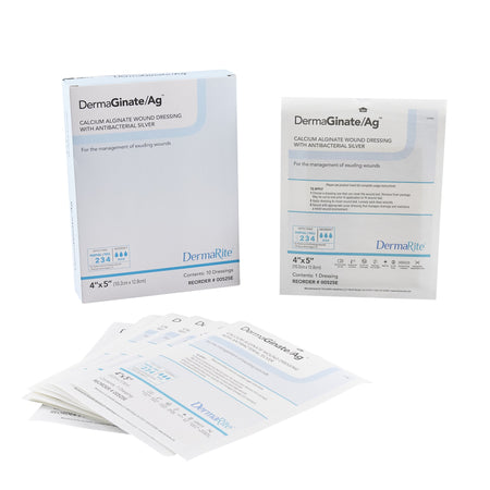 DermaRite 00525E DermaGinate Ag Silver Alginate Dressing, 4¼ x 4¼ Inch