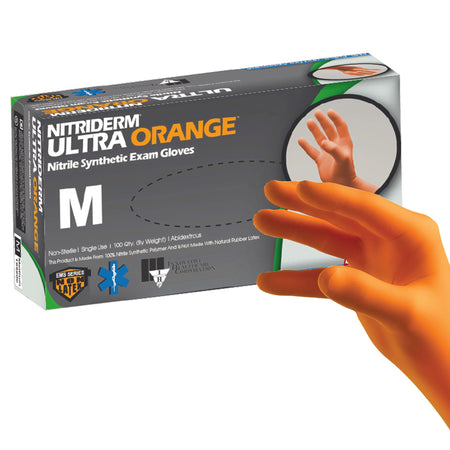 Innovative Healthcare 199200 NitriDerm Ultra Orange Nitrile Exam Glove, Medium, Orange