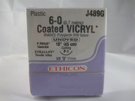Ethicon J489G Coated Vicryl Polyglactin 910 Absorbable Suture with Needle, Precision Reverse Cutting