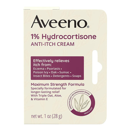 J & J Sales 38137003658 Aveeno Active Naturals 1% Hydrocortisone Anti-Itch Cream, Maximum Strength