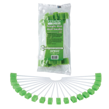 Sage 6071 Toothette Plus Oral Swabsticks Foam Tip Untreated, 6-Inch Length, Green