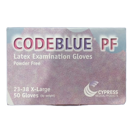McKesson 23-38 CodeBlue PF Latex Extended Cuff Length Exam Glove, Extra Large, Blue